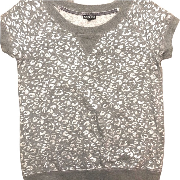 EXPRESS Super Cute Metallic GRAY Leopard 🐆Print Short Sleeve sweatshirt SZ S - Picture 1 of 4